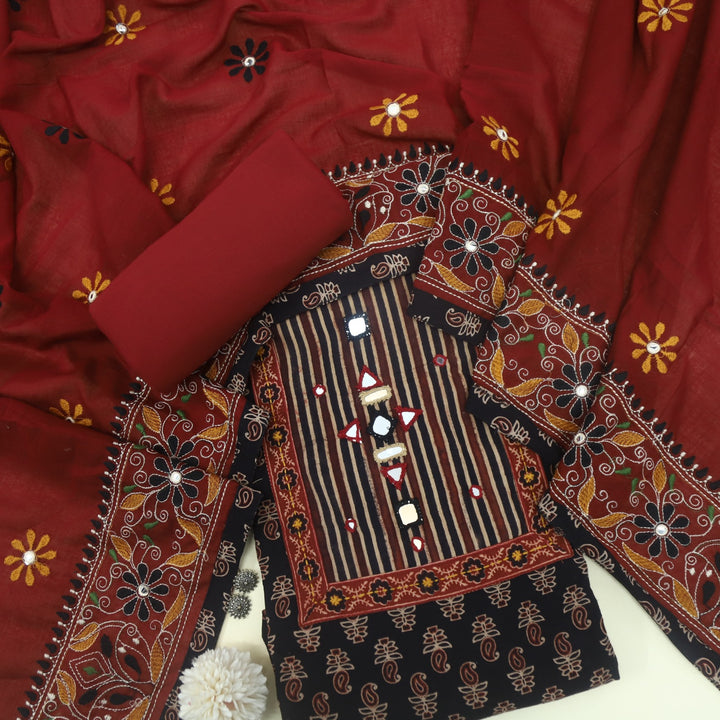 Khairiyat Charcoal Black Kutch Work Cotton Suit Set