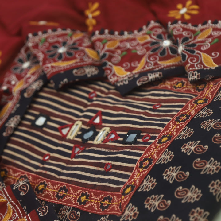 Khairiyat Charcoal Black Kutch Work Cotton Suit Set