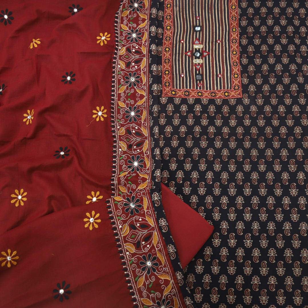 Khairiyat Charcoal Black Kutch Work Cotton Suit Set