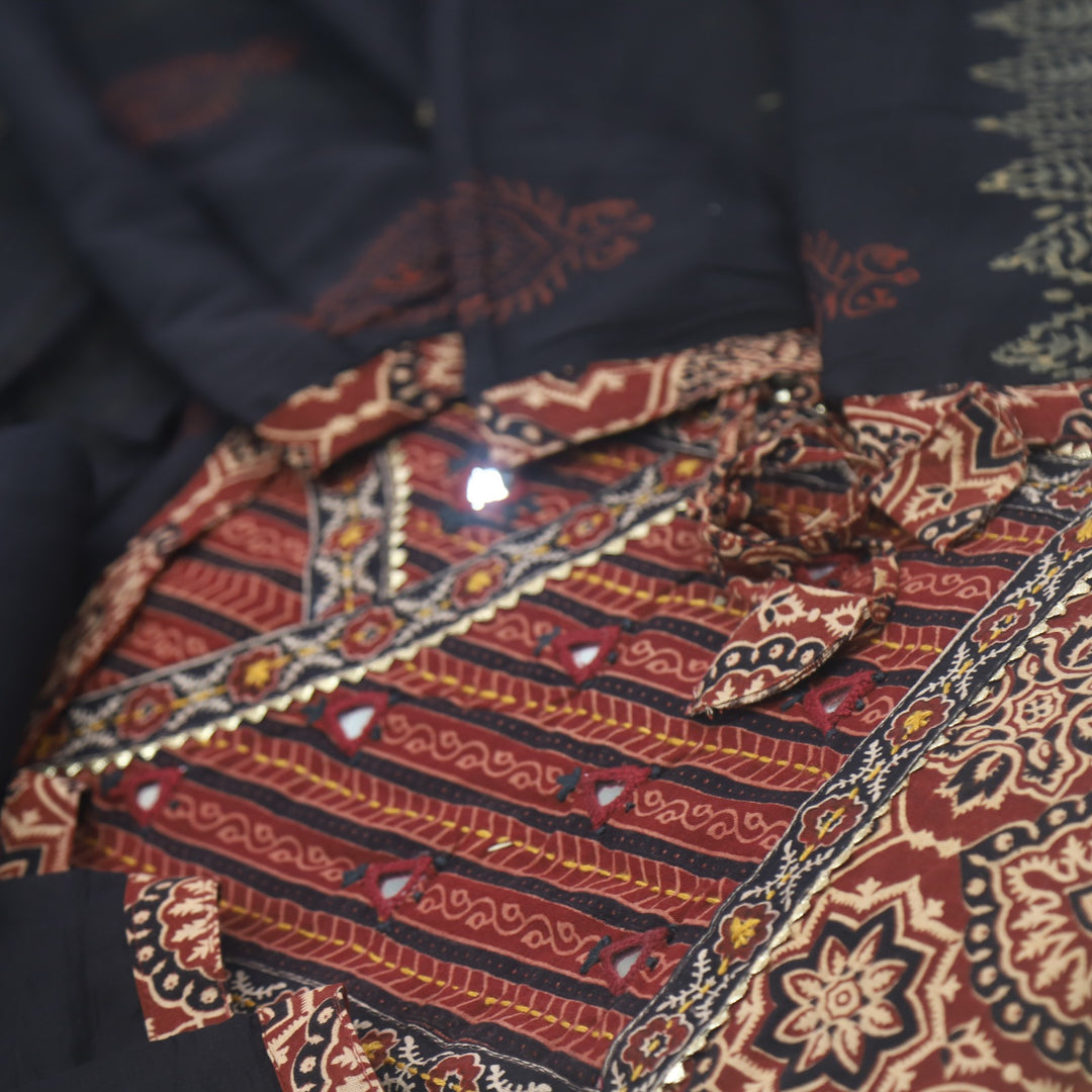Khairiyat Cherry Red Kutch Angrakha Style Cotton Suit Set