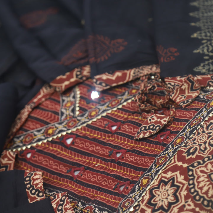 Khairiyat Cherry Red Kutch Angrakha Style Cotton Suit Set