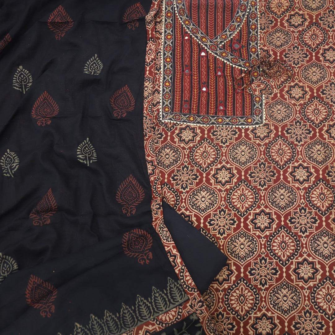 Khairiyat Cherry Red Kutch Angrakha Style Cotton Suit Set