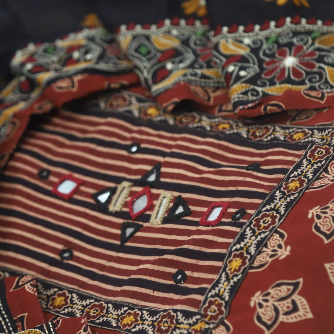 Khairiyat Garnet Red Kutch Work Cotton Suit Set