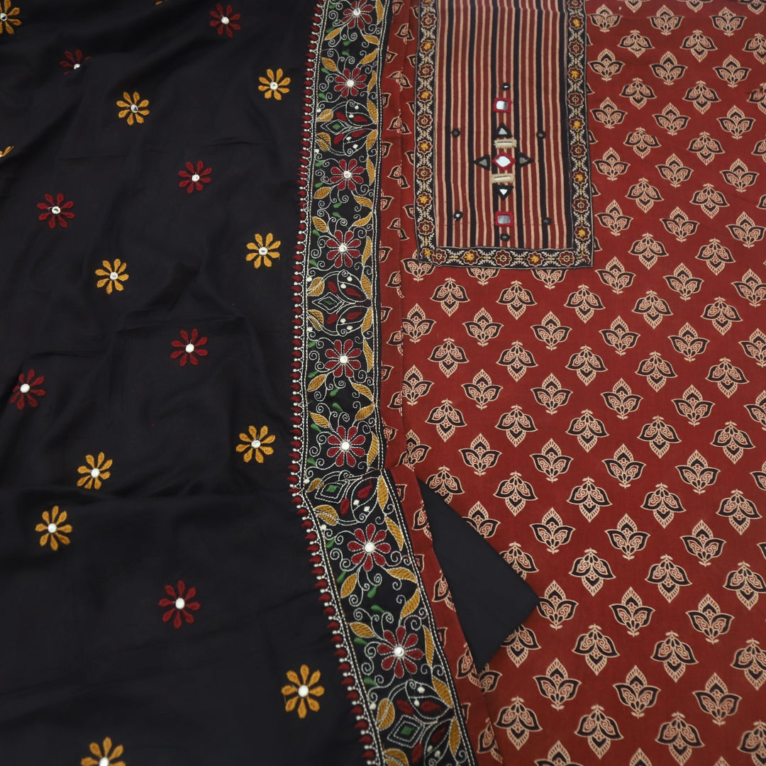 Khairiyat Garnet Red Kutch Work Cotton Suit Set