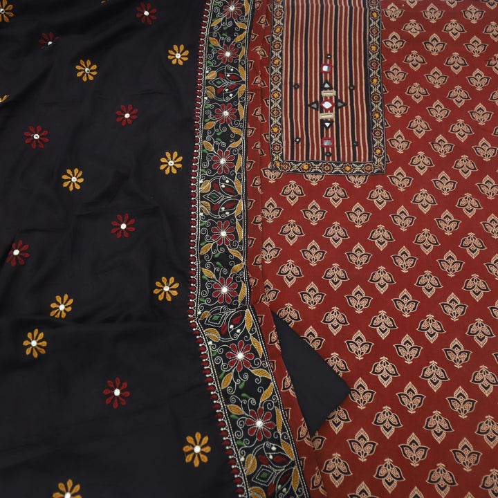 Khairiyat Garnet Red Kutch Work Cotton Suit Set
