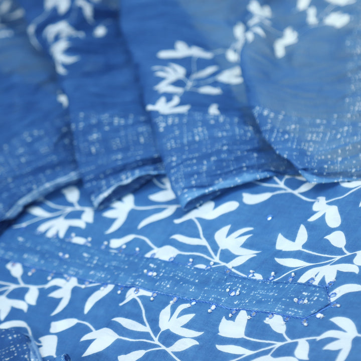 Takalluf Sapphire Blue Purple Floral Printed Cotton Suit Set