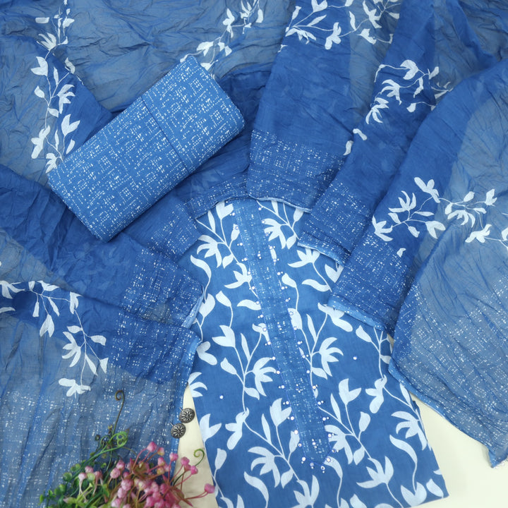 Takalluf Sapphire Blue Purple Floral Printed Cotton Suit Set