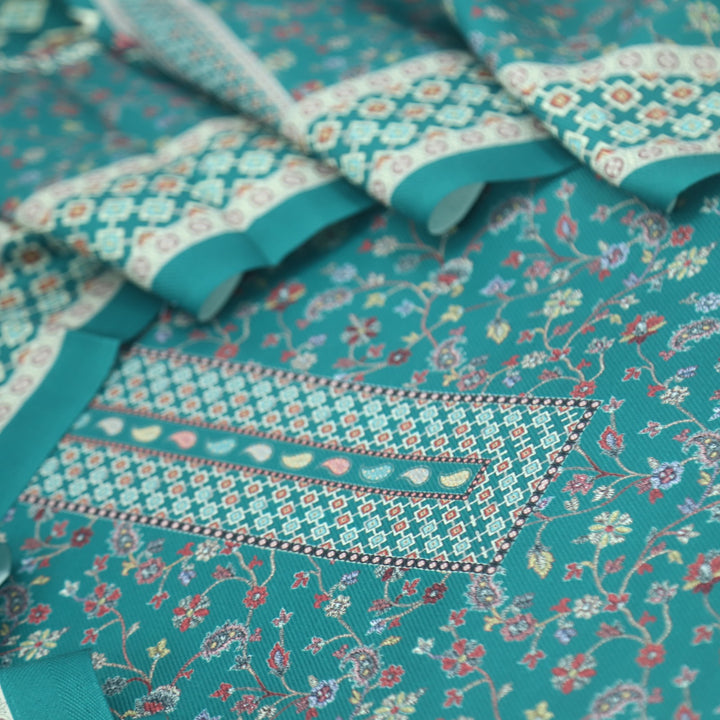 Ruhaan Primal Green  Floral Kanni Printed Semi Pashmina Suit Set