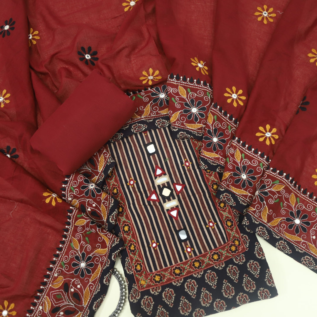 Khairiyat Ebony Black Kutch Work Printed Cotton Suit Set