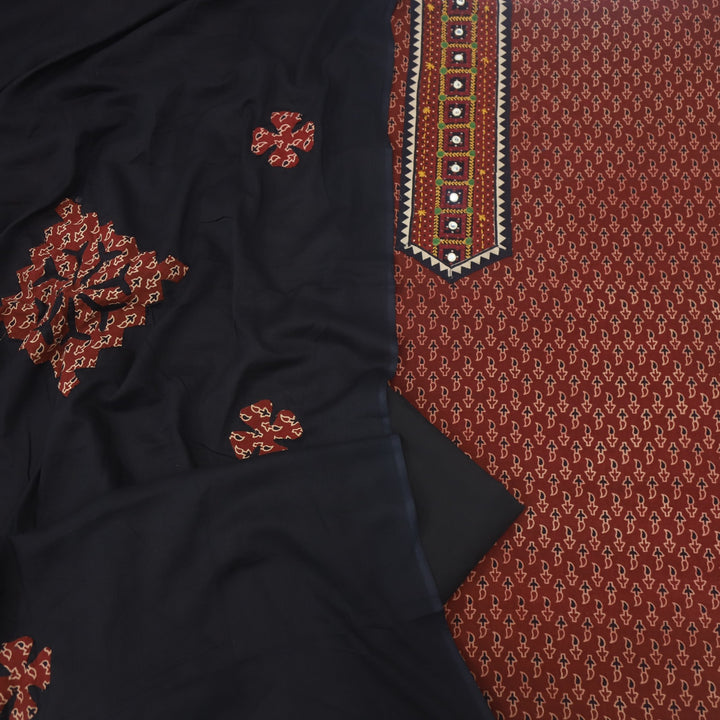 Khairiyat Blood Red Kutch Printed Kutch Work Cotton Suit Set