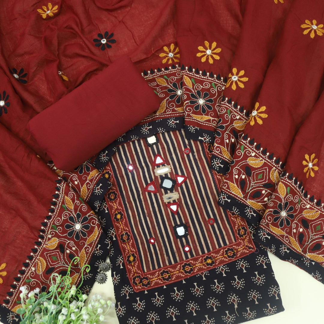 Khairiyat Ink Black Kutch Work Printed Cotton Suit Set