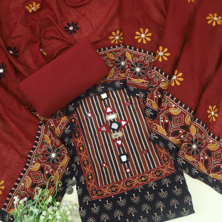 Khairiyat Ink Black Kutch Work Printed Cotton Suit Set