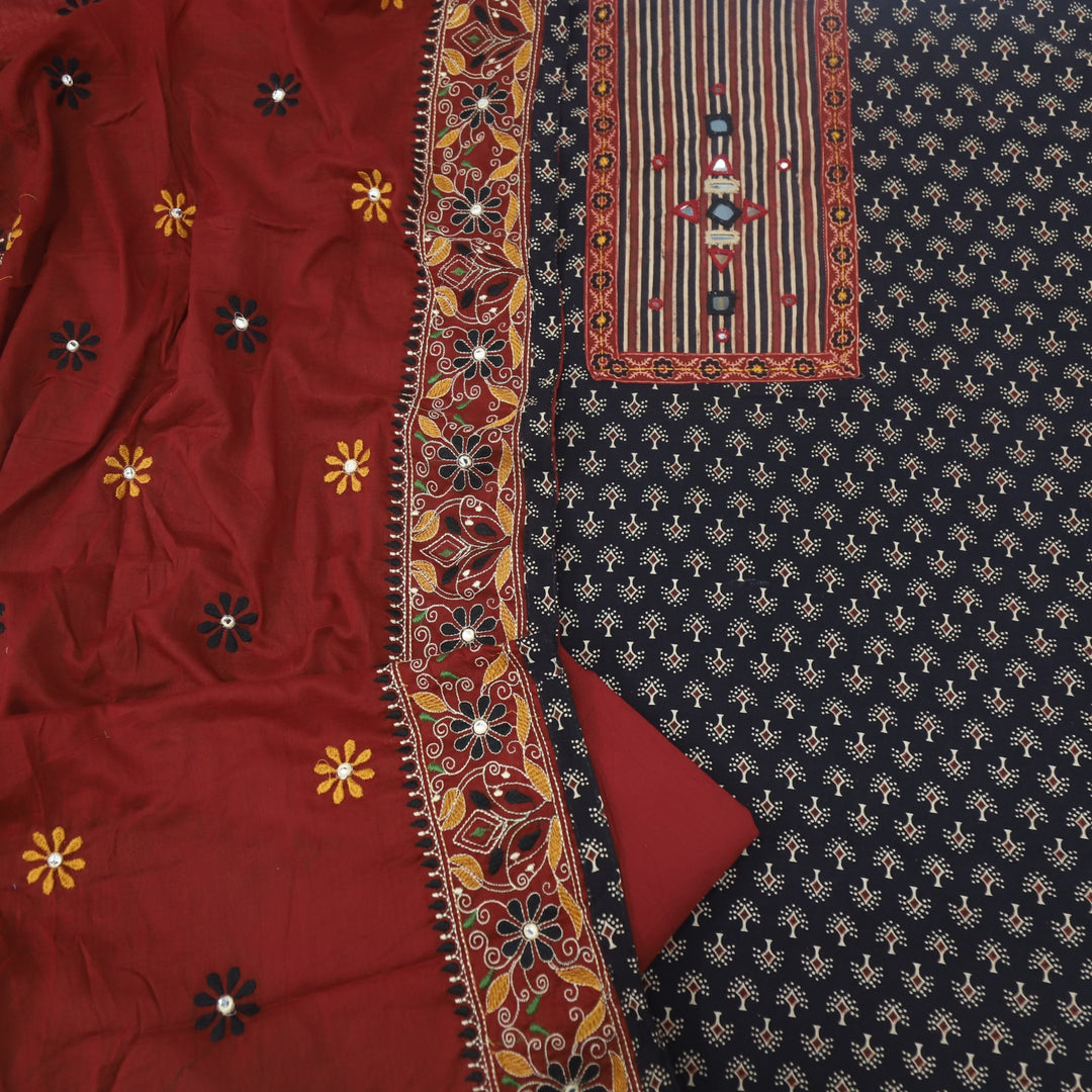 Khairiyat Ink Black Kutch Work Printed Cotton Suit Set