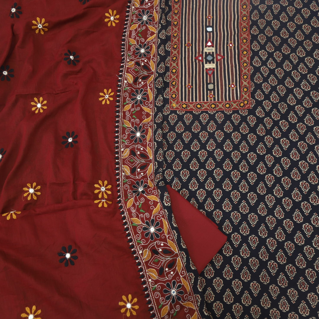 Khairiyat Ebony Black Kutch Work Printed Cotton Suit Set