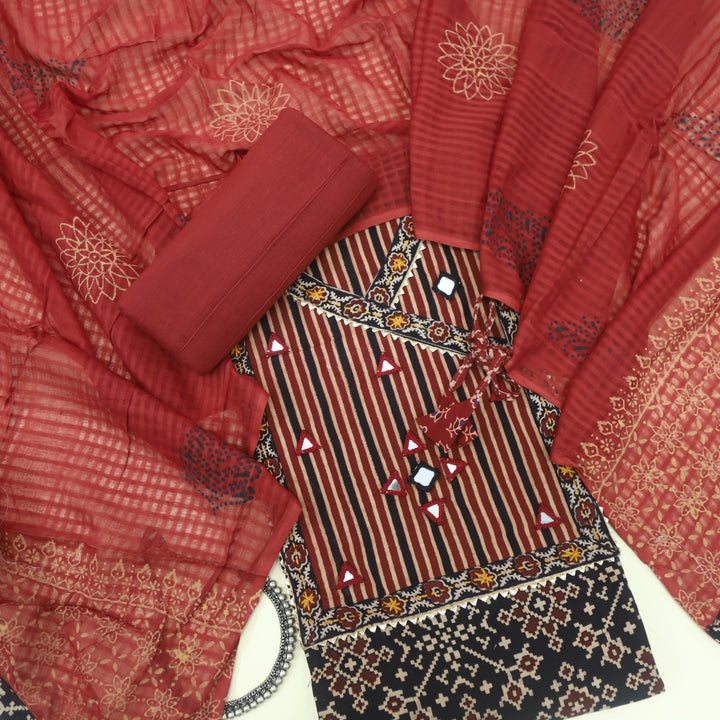 Khairiyat Spider Black Angrakha Style Kutch Mirror Work Cotton Suit Set