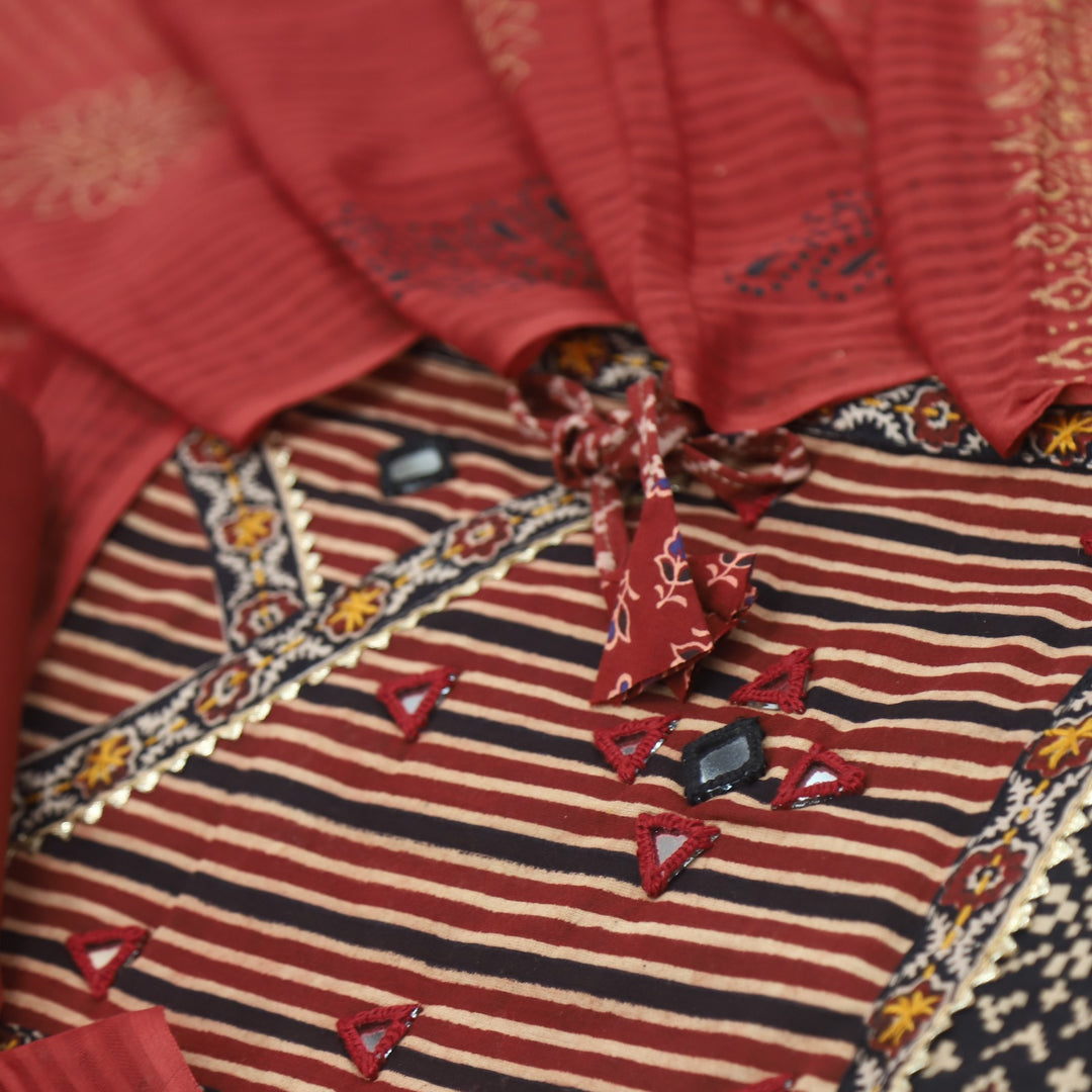 Khairiyat Spider Black Angrakha Style Kutch Mirror Work Cotton Suit Set