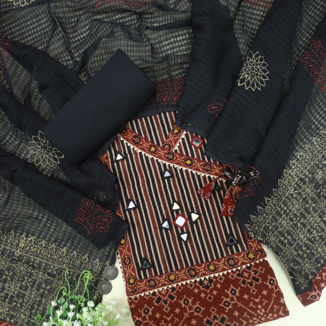 Khairiyat Apple Red Angrakha Style Kutch Mirror Work Cotton Suit Set