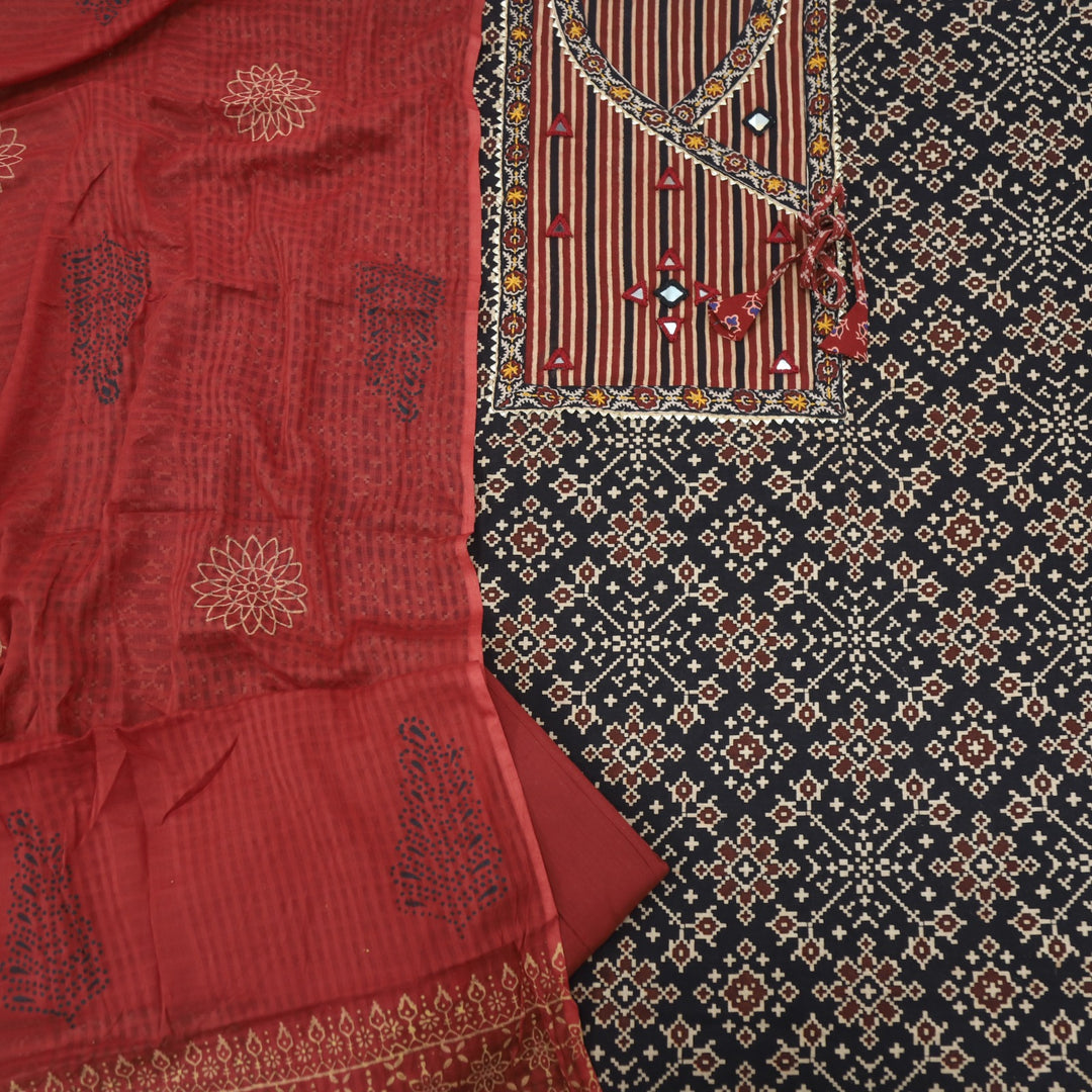 Khairiyat Spider Black Angrakha Style Kutch Mirror Work Cotton Suit Set