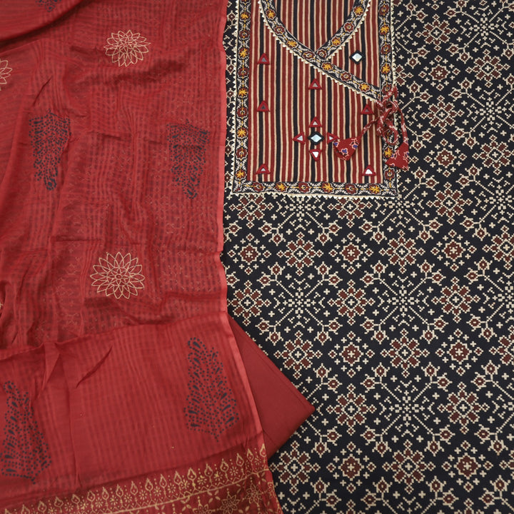 Khairiyat Spider Black Angrakha Style Kutch Mirror Work Cotton Suit Set
