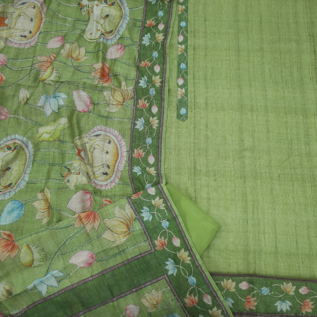 Kohinoor Grass Green Chanderi Top with Chanderi Dupatta