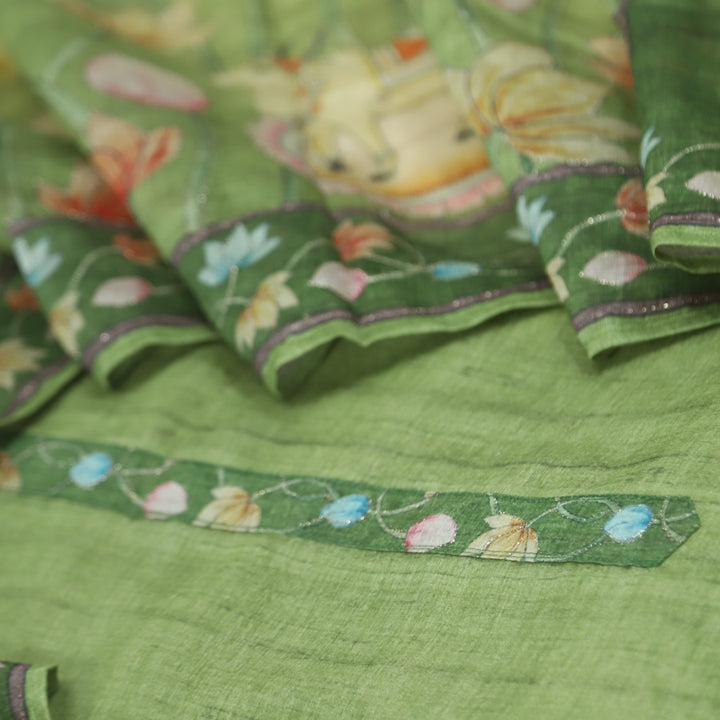 Kohinoor Grass Green Chanderi Top with Chanderi Dupatta