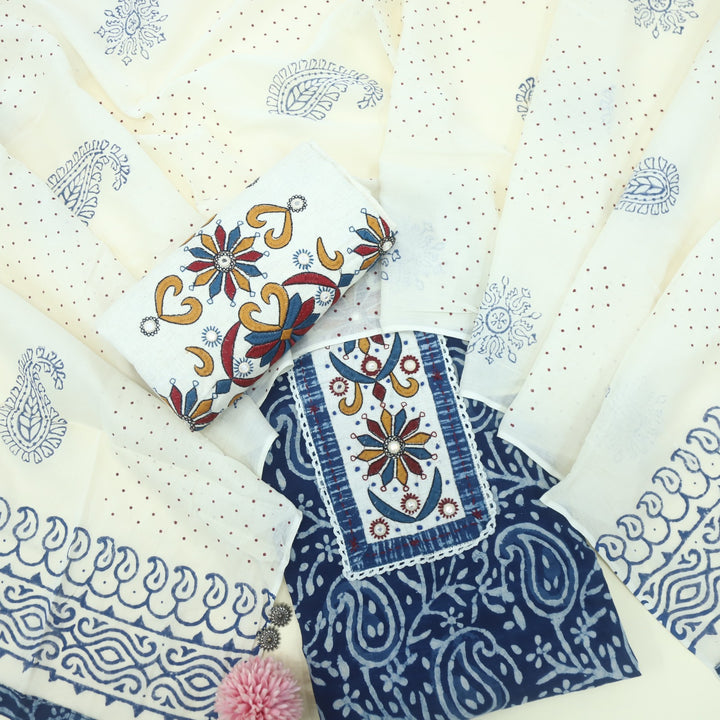 Nazara Indigo Blue Kutch Work Dabu Printed Cotton Suit Set D2