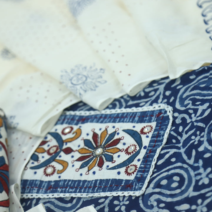 Nazara Indigo Blue Kutch Work Dabu Printed Cotton Suit Set D2