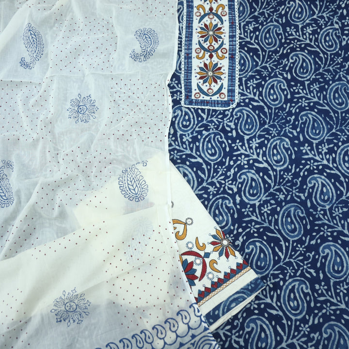 Nazara Indigo Blue Kutch Work Dabu Printed Cotton Suit Set D2