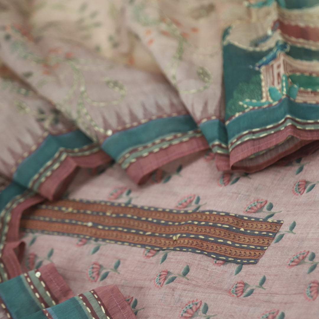 Kohinoor Coco Brown Floral Pichwai Print Chanderi Suit Set
