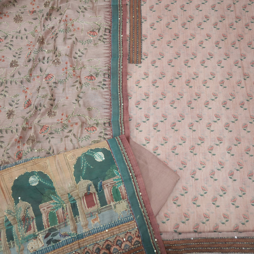 Kohinoor Coco Brown Floral Pichwai Print Chanderi Suit Set