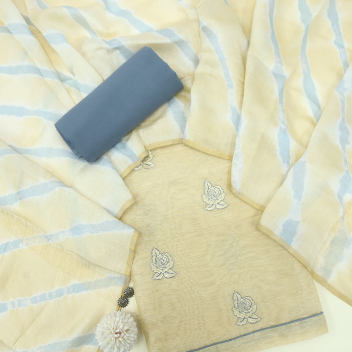 Sarang Baby Yellow Thread Work Floral Embroidered Chanderi Suit Set