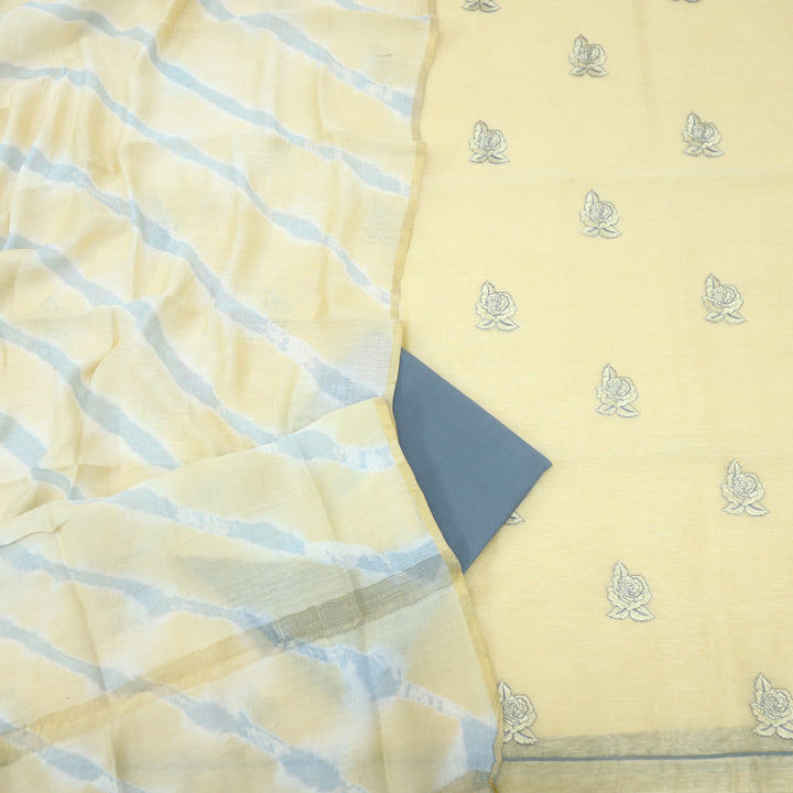 Sarang Baby Yellow Thread Work Floral Embroidered Chanderi Suit Set