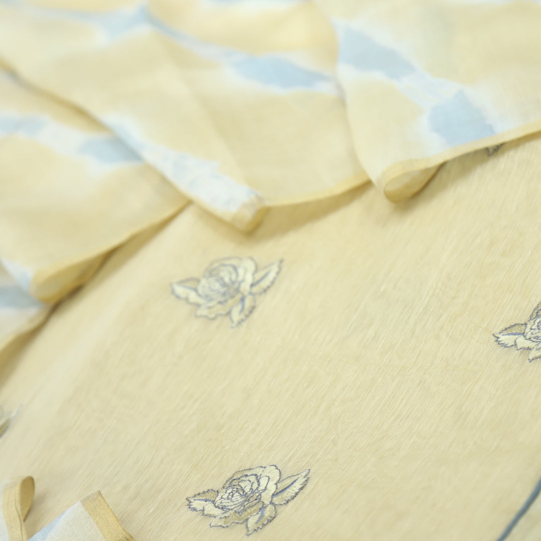 Sarang Baby Yellow Thread Work Floral Embroidered Chanderi Suit Set