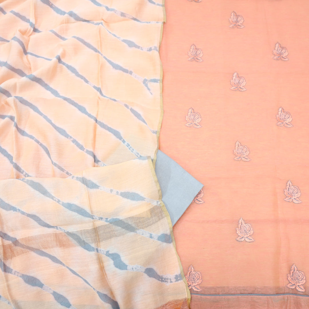 Sarang Baby Orange Thread Work Floral Embroidered Chanderi Suit Set