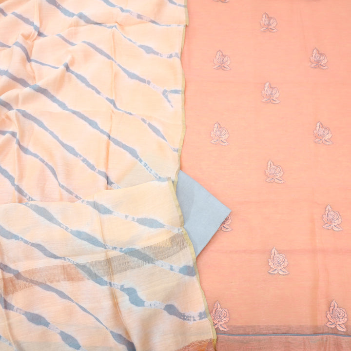 Sarang Baby Orange Thread Work Floral Embroidered Chanderi Suit Set