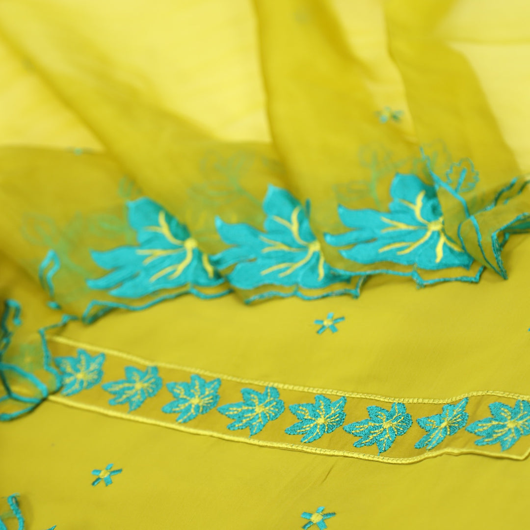 Ruhayi Dandelion Yellow Thread Embroidered Work Jam Cotton Suit Set