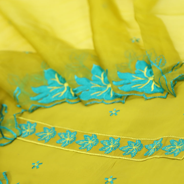 Ruhayi Dandelion Yellow Thread Embroidered Work Jam Cotton Suit Set
