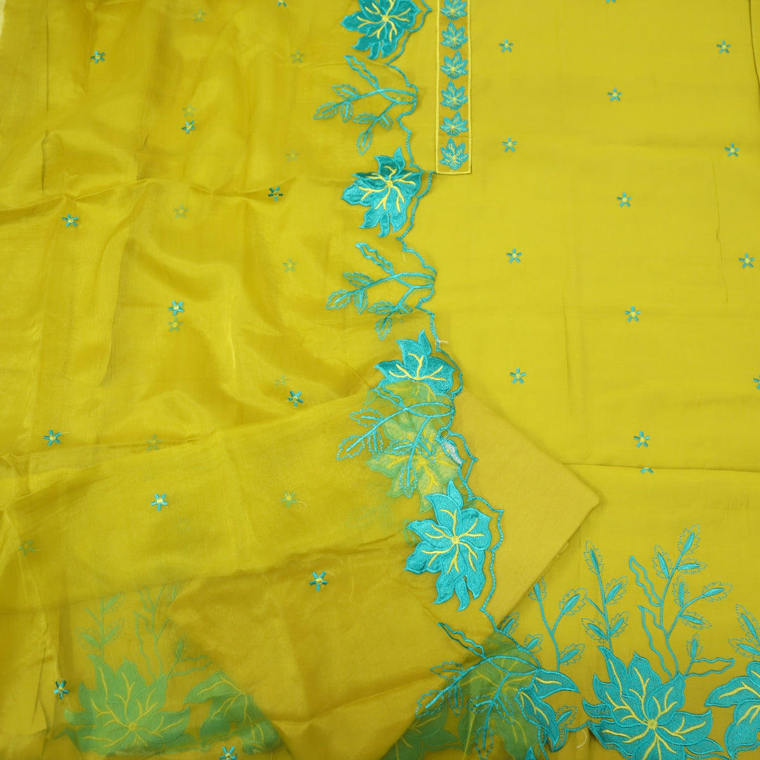 Ruhayi Dandelion Yellow Thread Embroidered Work Jam Cotton Suit Set