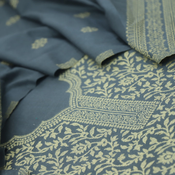 Deewani Fossil Grey Zari Weaved Semi Pashmina Suit Set