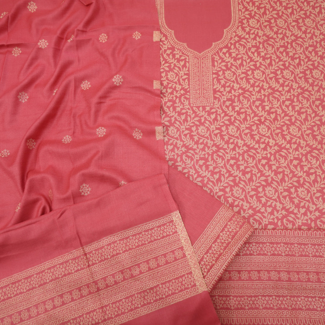 Deewani Blush Pink Zari Weaved Semi Pashmina Suit Set