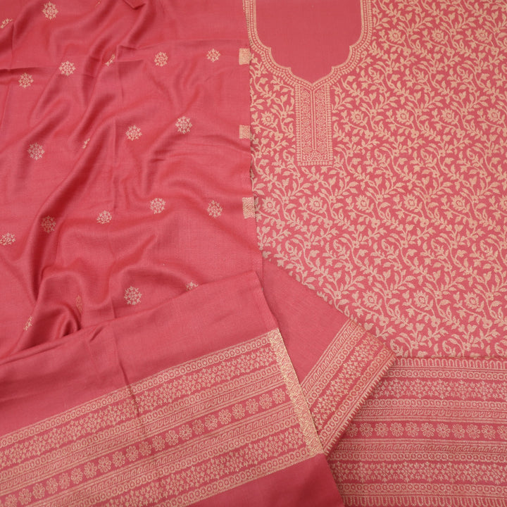 Deewani Blush Pink Zari Weaved Semi Pashmina Suit Set