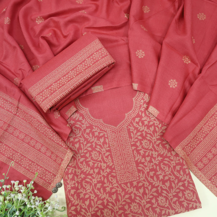 Deewani Blush Pink Zari Weaved Semi Pashmina Suit Set