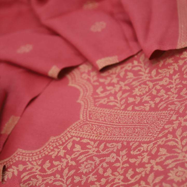 Deewani Blush Pink Zari Weaved Semi Pashmina Suit Set
