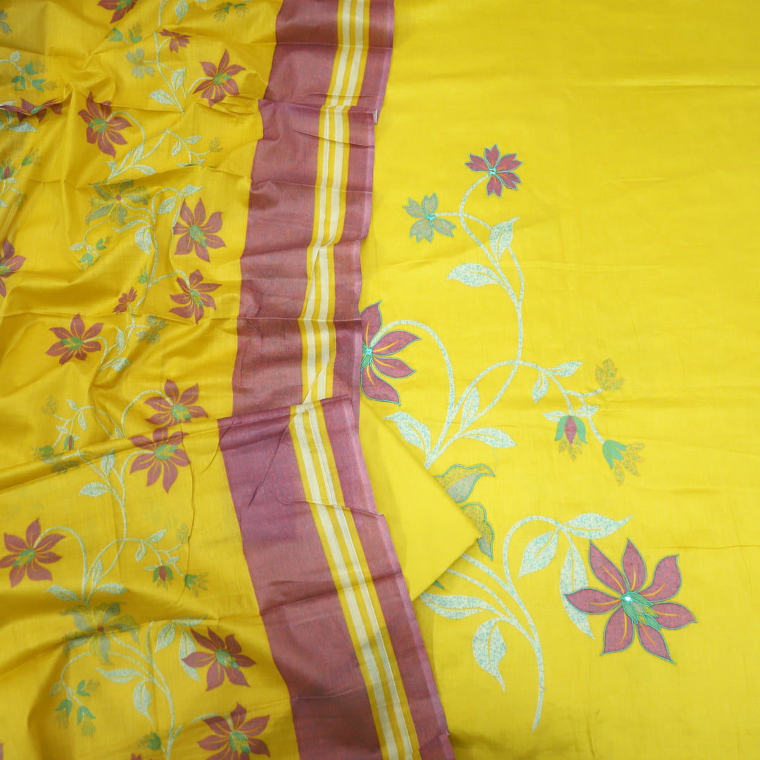 Deewana Sunflower Yellow Floral Print Thread Work Jam Cotton Satin Suit Set