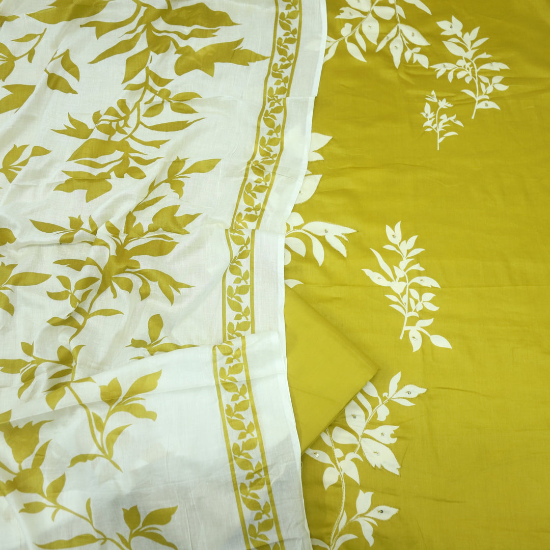 Jhumma Dijon Yellow Floral Print Thread Work Rayon Slub Cotton Suit Set