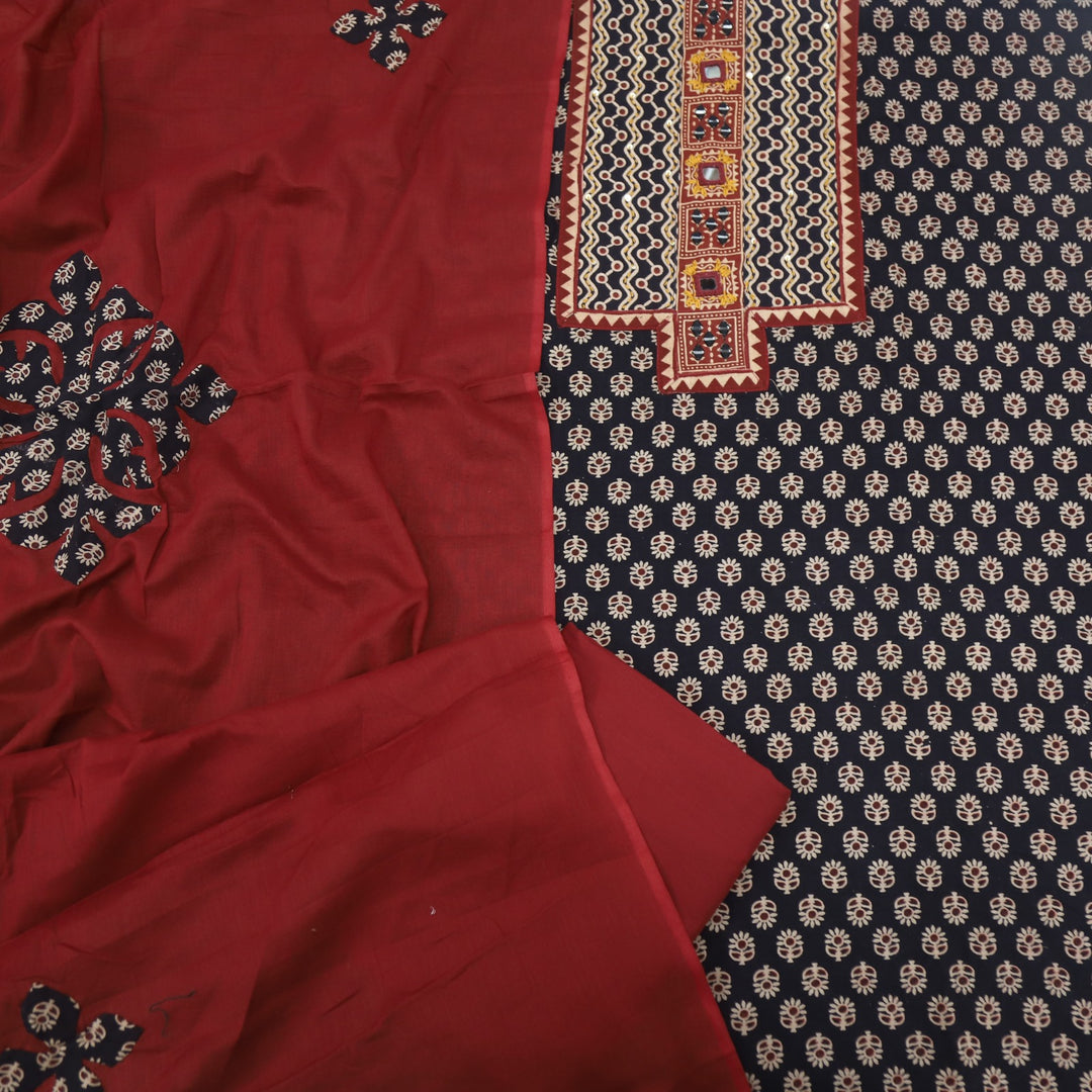 Mayra Ink Black Kutch Mirror Neck Work Cotton Suit Set