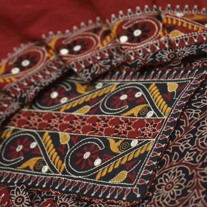 Mayra Raven Black Kutch Mirror Neck Work Cotton Suit Set