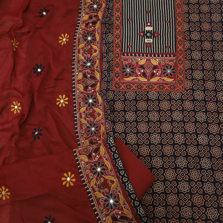 Mayra Crow Black Kutch Mirror Neck Work Cotton Suit Set