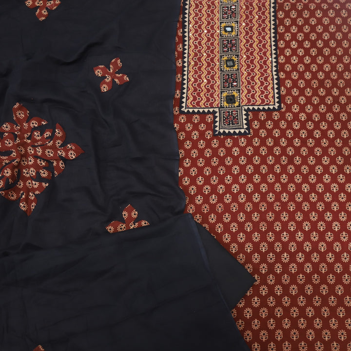 Mayra Lava Red Kutch Mirror Neck Work Cotton Suit Set