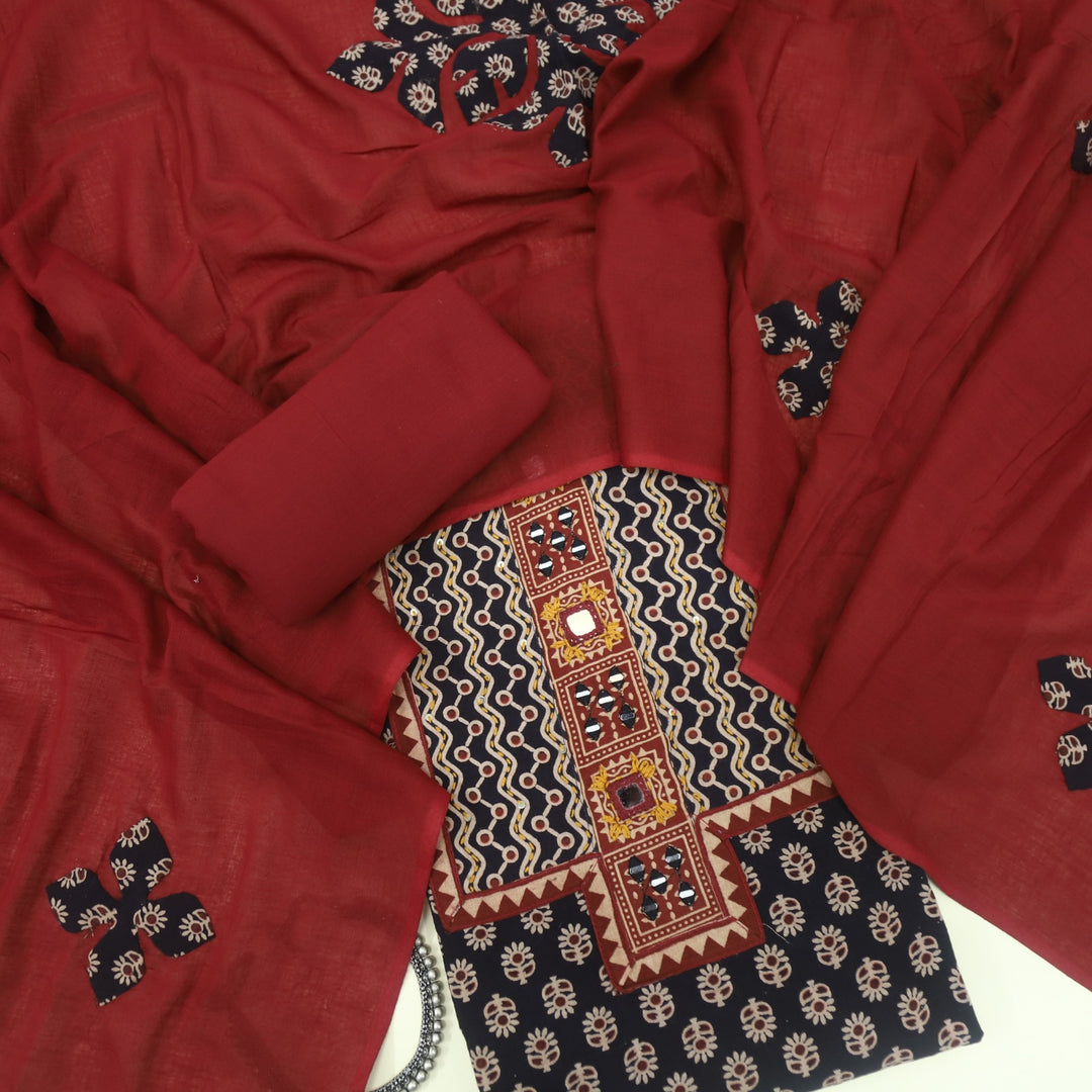 Mayra Ink Black Kutch Mirror Neck Work Cotton Suit Set